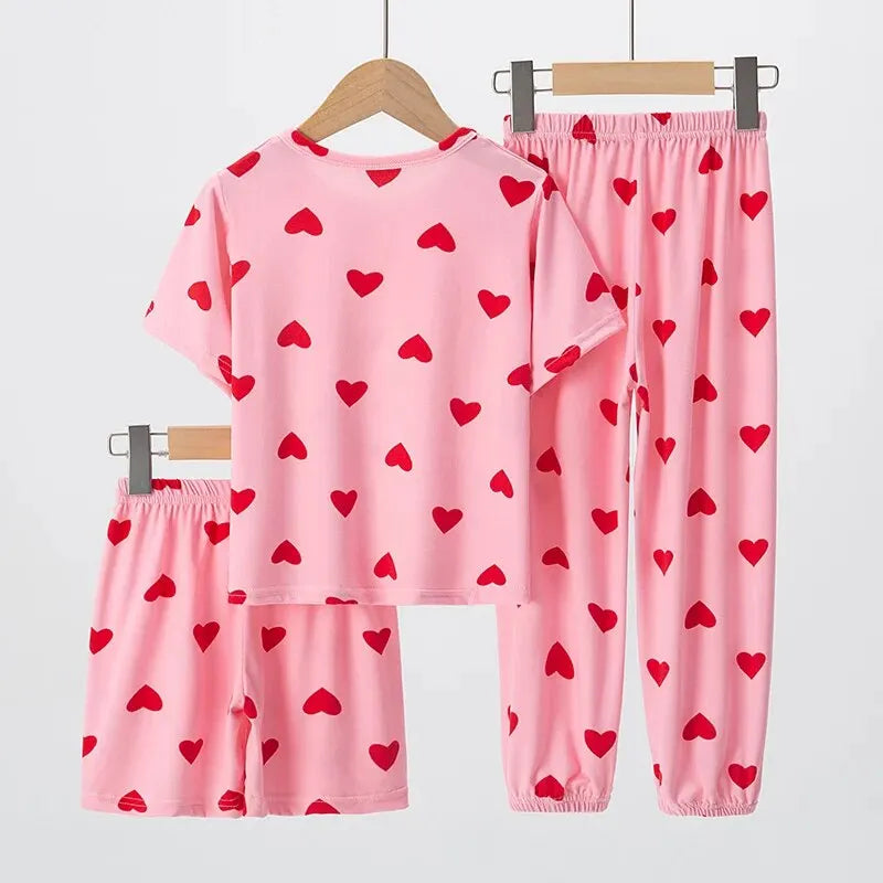 Heart Print Girls' Pajama Set